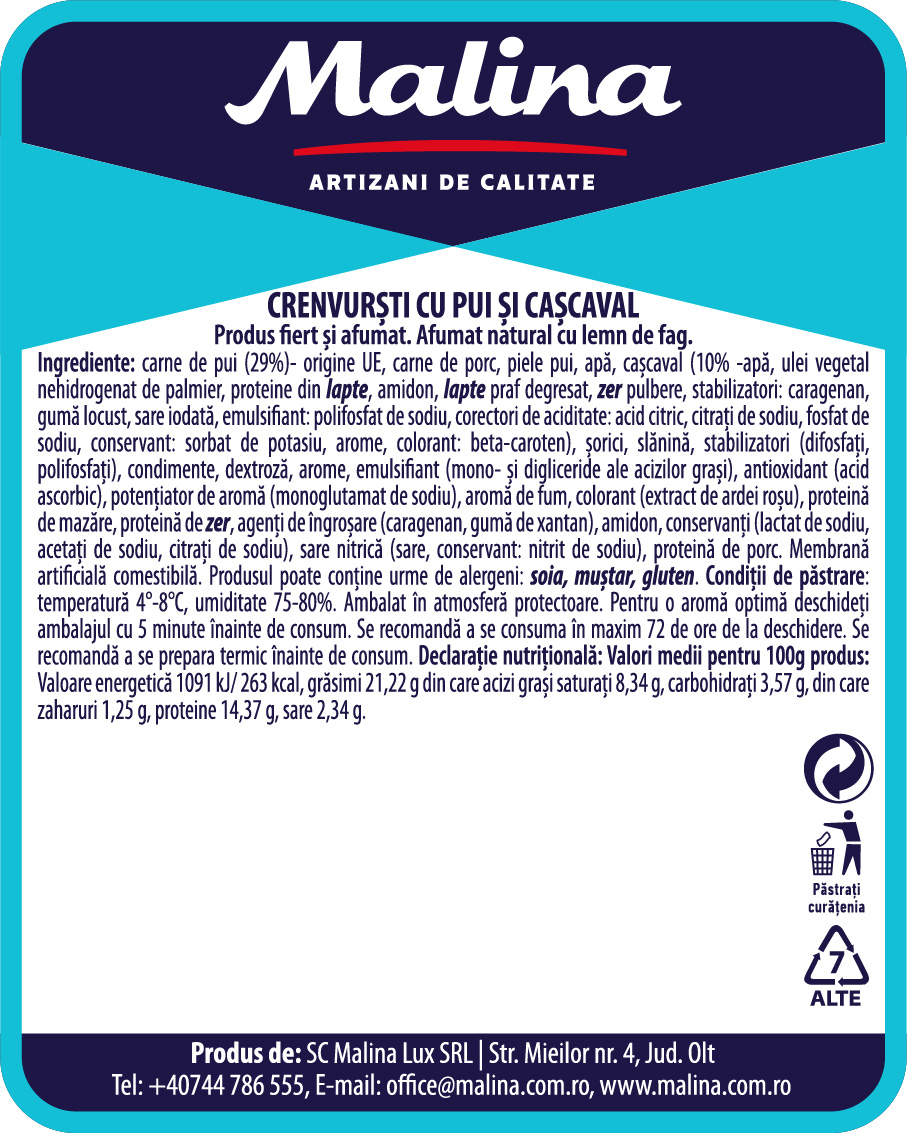 Crenvurști cu pui si cașcaval